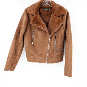Lauren Ralph Lauren Jacket Womens xs Faux shearling Faux Sherpa Lined Moto Zip
